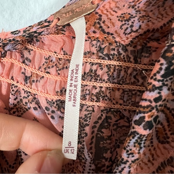 Free People peach floral long sleeve v neck bohemian maxi dress Size 8 Medium - Picture 6 of 8